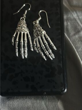 Silver Skeleton Hand Dangle Earrings - Women Jewelry